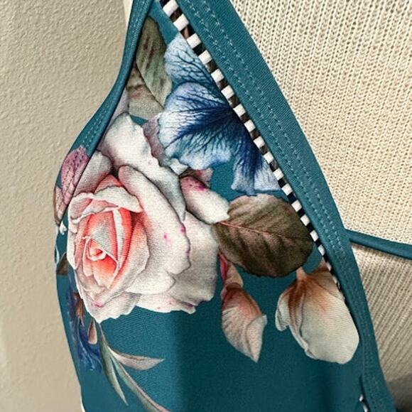 Cupshe Floral Lace Up One Piece Swimsuit Green / Teal Floral Large - Picture 5 of 9